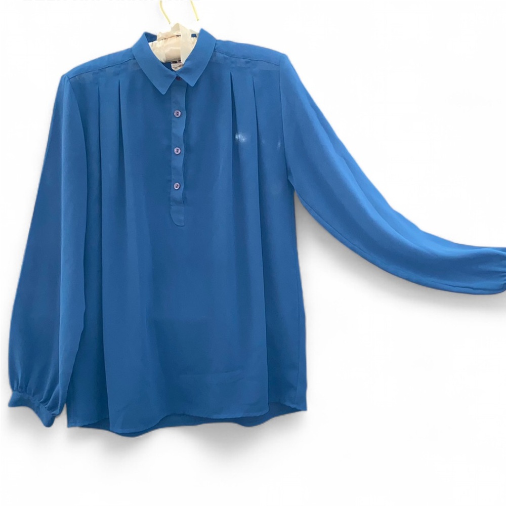 Philippe Ronsard Paris Vintage Sheer Blue Long Sleeve Blouse - Picture 6 of 10